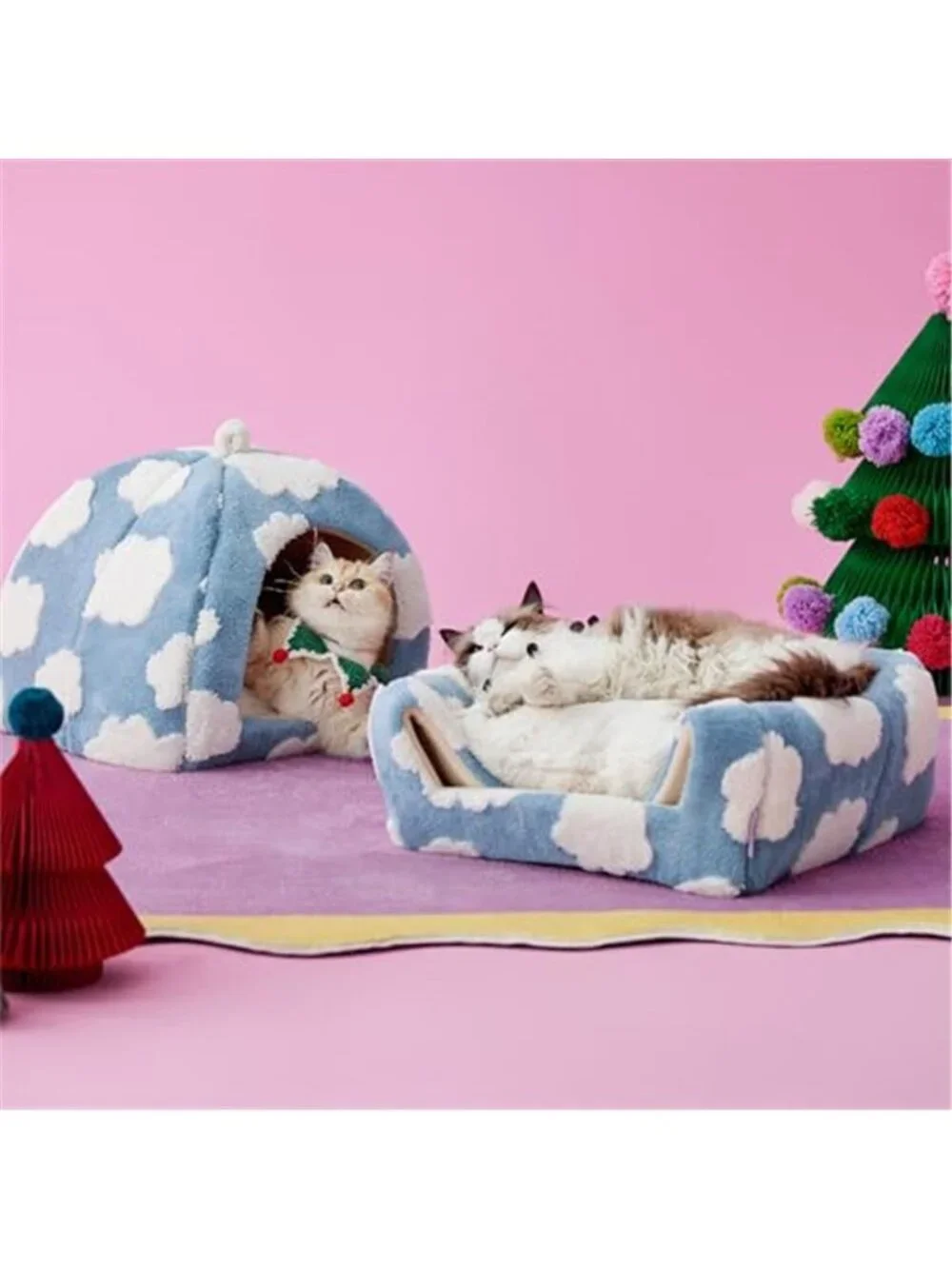 Cat Tent Bed Sherpa Pet House Soft Plush Cat Bed Cozy Washable Indoor